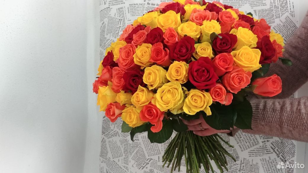 Цветы,Букет 101 роза 50 см (Микс) Доставка купить на Зозу.ру - фотография № 3