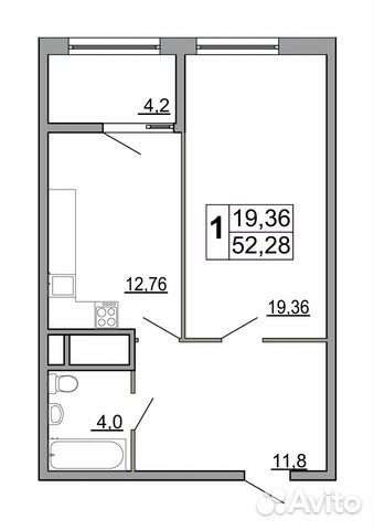 1-к квартира, 52.3 м², 7/18 эт.