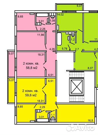 2-к квартира, 59 м², 4/10 эт.