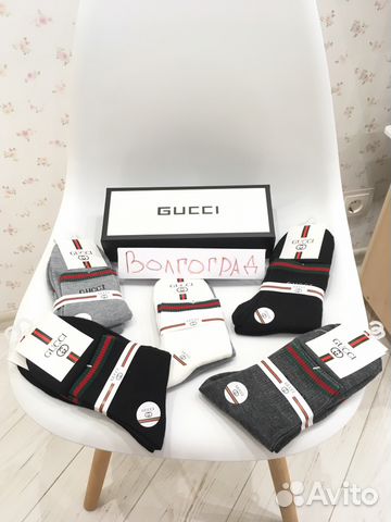 Носки женские - мужские, Gucci, комплект 6шт + Кор Носки женские - мужские, Gucci, комплект 6шт + Кор