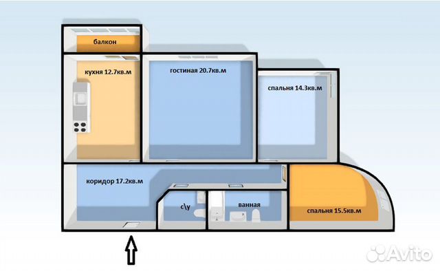3-к квартира, 89 м², 19/25 эт. 3-к квартира, 89 м², 19/25 эт.