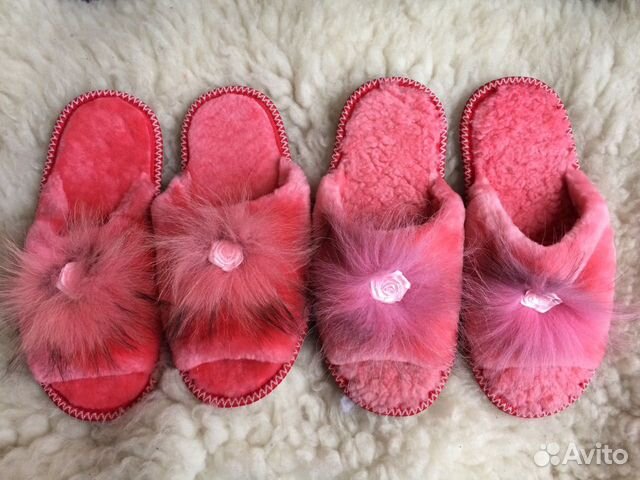Меховые тапочки мутон - натуральная овчина розовые