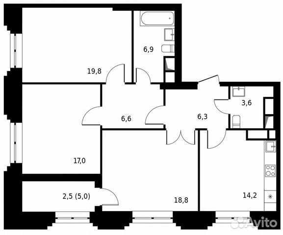 3-к квартира, 95.7 м², 22/24 эт. 3-к квартира, 95.7 м², 22/24 эт.