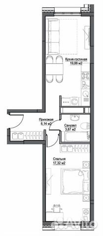 2-к квартира, 47.7 м², 29/39 эт.
