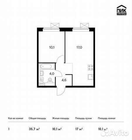 1-к квартира, 35.7 м², 10/25 эт. 1-к квартира, 35.7 м², 10/25 эт.