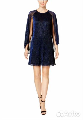 Летящее синее платье с кейпом Calvin Klein XS Летящее синее платье с кейпом Calvin Klein XS