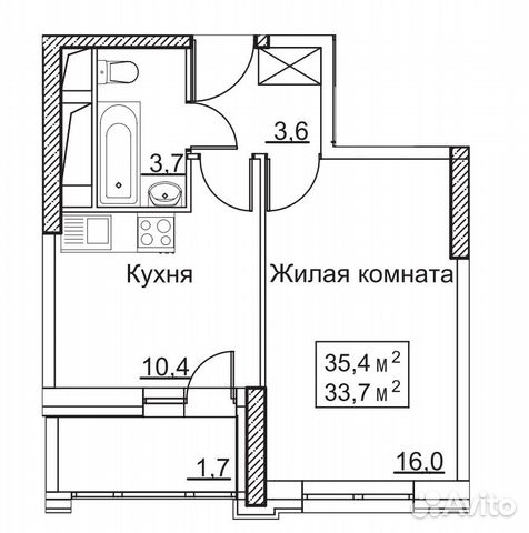 1-к квартира, 35.4 м², 16/22 эт. 1-к квартира, 35.4 м², 16/22 эт.