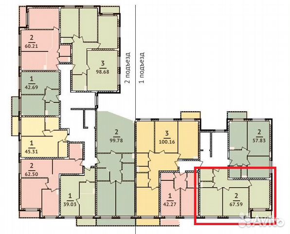 2-к квартира, 67.6 м², 5/6 эт. 2-к квартира, 67.6 м², 5/6 эт.