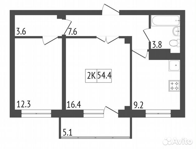 2-к квартира, 55 м², 3/19 эт. 2-к квартира, 55 м², 3/19 эт.