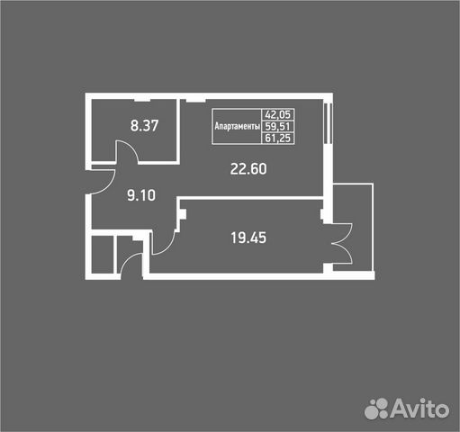 1-к квартира, 62.9 м², 5/5 эт.
