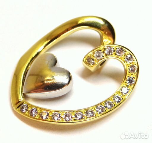 Золотой кулон 750 пробы, два сердца
