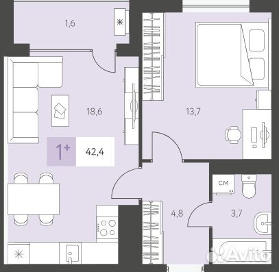 2-к квартира, 42.4 м², 2/9 эт. 2-к квартира, 42.4 м², 2/9 эт.