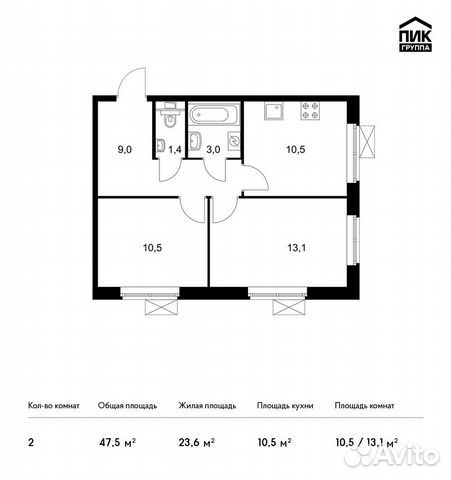 2-к квартира, 47.5 м², 15/25 эт.