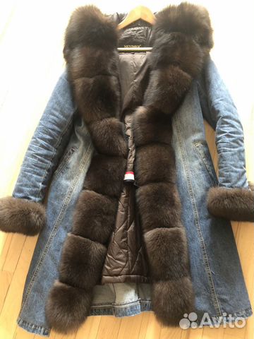 Джинсовое пальто утеплённое с мехом