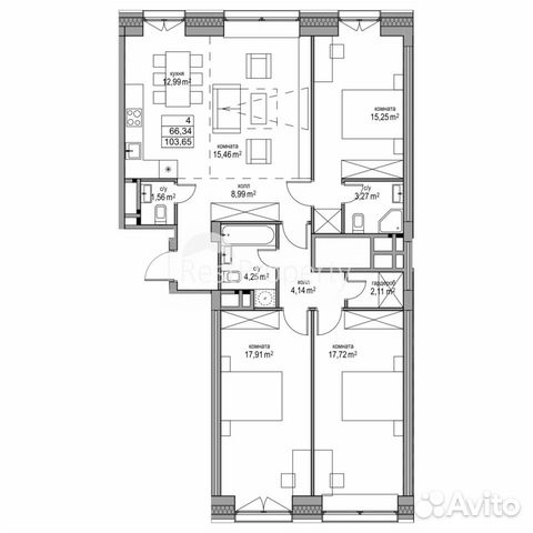4-к квартира, 103.3 м², 16/16 эт.