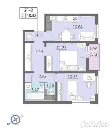 2-к квартира, 48.3 м², 7/13 эт. 2-к квартира, 48.3 м², 7/13 эт.