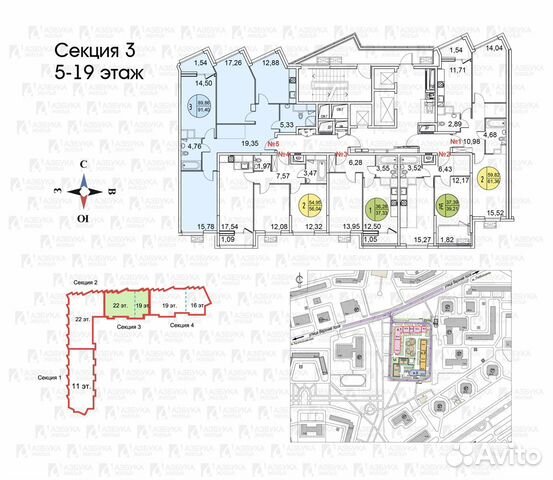 3-к квартира, 90 м², 19/22 эт.