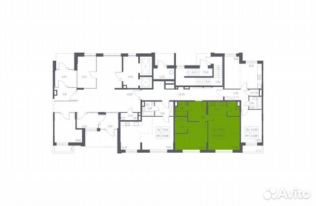 2-к квартира, 57.1 м², 1/11 эт.