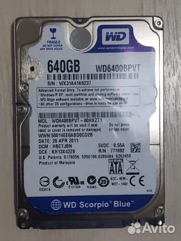 Жесткий диск для ноутбука Western Digital Scorpio
