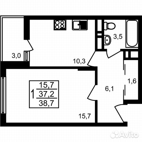 1-к квартира, 38.7 м², 13/17 эт.