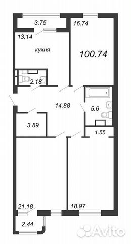 3-к квартира, 100.1 м², 3/7 эт. 3-к квартира, 100.1 м², 3/7 эт.