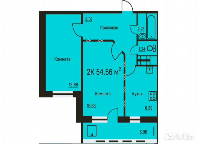 2-к квартира, 54.6 м², 15/18 эт. 2-к квартира, 54.6 м², 15/18 эт.