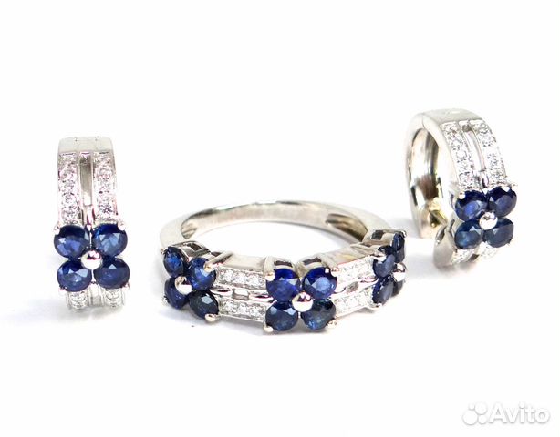 Золотой комплект 750 пр с сапфирами и бриллиантами Золотой комплект 750 пр с сапфирами и бриллиантами
