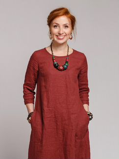 Льняное платье Бохо 44-46 бордовое Кайрос