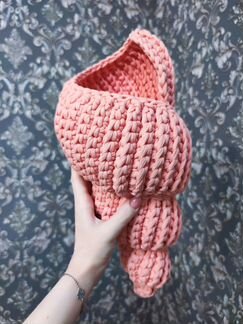 Интерьерная корзина ракушка розовая ручная работа