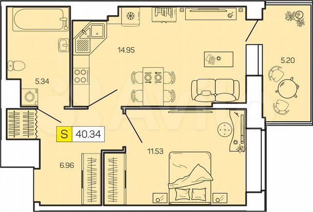 1-к. квартира, 40,3 м², 16/16 эт.