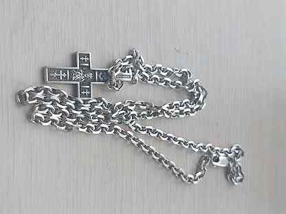 Серебряная мужская цепь с крестиком