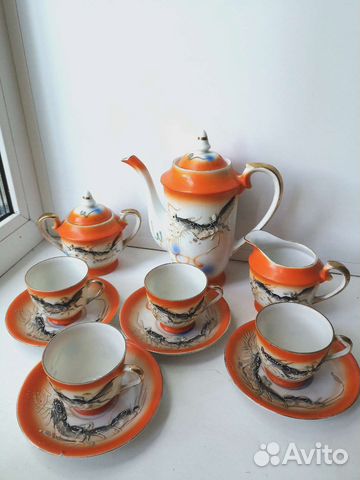 Антикварный японский кофейный сервиз Дракон