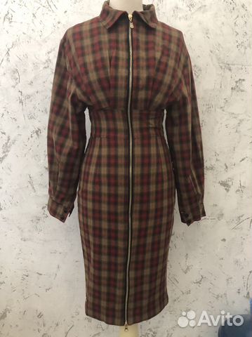 Платье женское на молнии в клетку