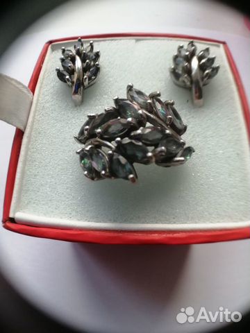 Серебряное кольцо+сережки с топазами
