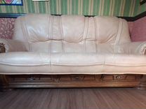 Трехместный кожаный диван из массива дуба "Лондон