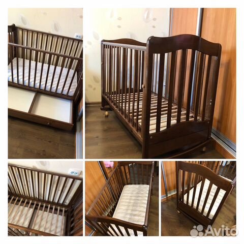 Кроватка дет.из натур. дерева(колесо,качалка,ящик)