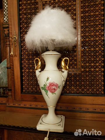 Старинная лампа ваза С Лебедями позолота роспись