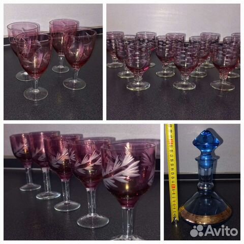 Цветное стекло СССР и Богемия Фужеры рюмки