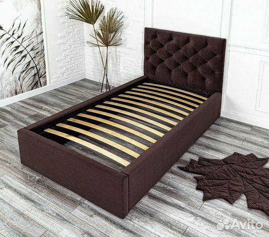 Кровать 90х200 велюр шоколад Барокко