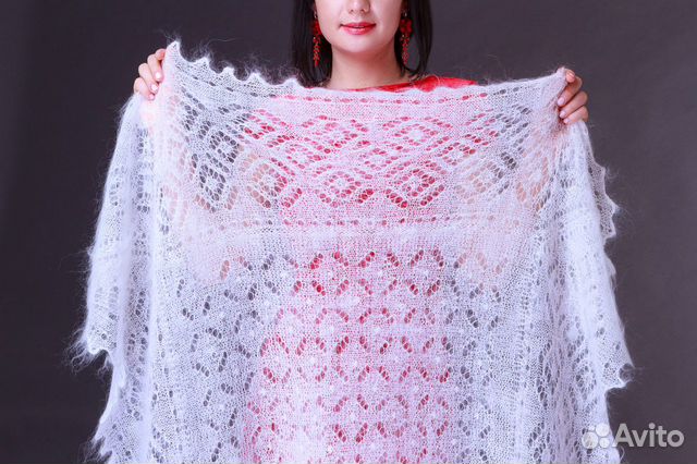 Пуховый платок, ажурная паутинка из козьего пуха