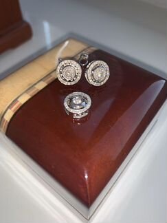 Комплект серьги пуссеты кулон золото бриллианты