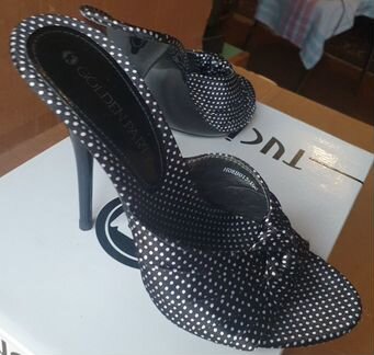 Босоножки Golden Party 35 Черные в белый горошек