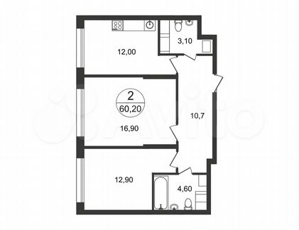2-к квартира, 60.2 м², 4/17 эт.