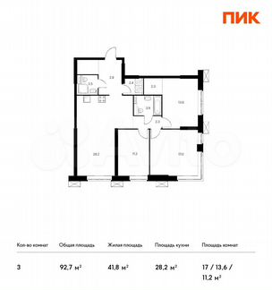 3-к апартаменты, 92.7 м², 18/28 эт.