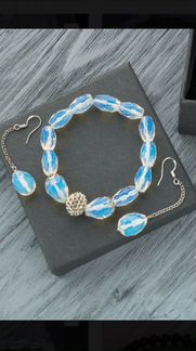 Набор: Браслет и серьги с лунным камнем иск