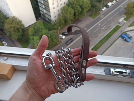 Поводок для собак (цепь+кожа)