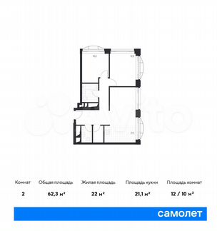2-к апартаменты, 62.3 м², 24/24 эт.