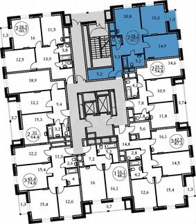 2-к квартира, 67.7 м², 7/17 эт.