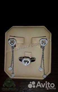 Новый золотой комплект кольцо и серьги Chopard