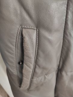 Серое кожаное пальто, утеплённое. Размер 44 - 46